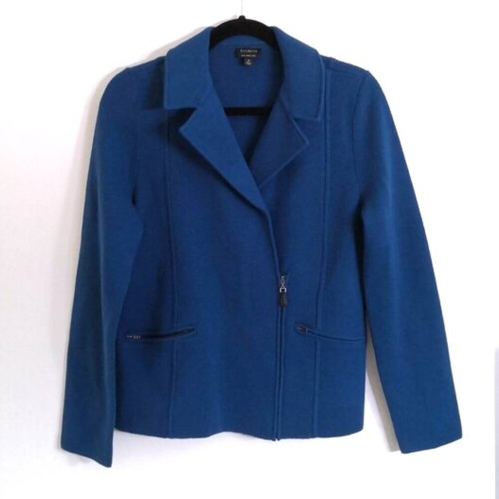 Like New Talbots Teal Pure‎ Merino Wool Asymmetrical Blazer Size M